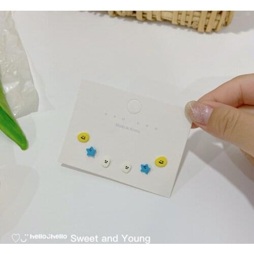 S925 Classic Cute Geometric Smiley Face Earrings Set Cartoon Stars Niche Fashion Simple Female Small Earrings Female Trend