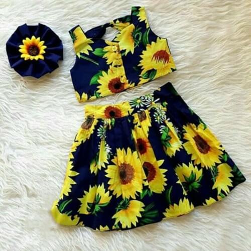 Toddler Baby Girls Sun Flower Clothes Sleeveless Tops Mini Skirt Outfit Set