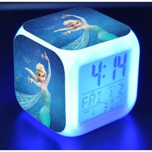 Frozen 2 Colorful LED Luminous Creative Alarm Clock Disney Anime Figure Elsa Anna Olaf Pattern Girls Toys Childs Birthday Gifts