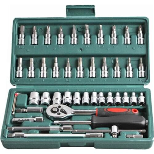 46pcs/set Socket Spanner Kits Screwdriver High Carbon Steel Household Motorcycle Car Repair Hand Tool Hardware Accessories