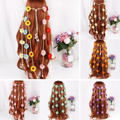 Flower Hairband Headband Hair Accessories Hippie Adjustable Headdress For Women 2021 Bohemian Sunflower Hair Band 7 Colors
