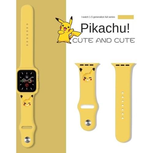 Anime Pokemon Pikachu Silicone Strap For iWatch band 44mm 40mm 38mm 42mm elastic bracelet, suitable for iWatch series 6 SE 5 4 3