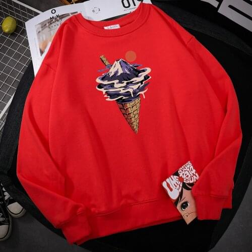 Fuji Flavor Ice Cream Print Hoodie Men Fashion Comfortable Hoody Autumn Fleece Sweatshirt Casual Warm Women Pullover Tops