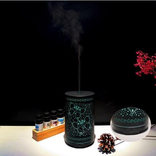 Hollowed-out Humidifier Ultrasonic Mini Essential Oil Aroma Diffuser Home Office Air Cold Mist Purifier LED Night Light