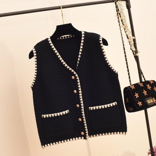 Women Korean Sweater Vest Knitting Pullovers Sleeveless Waistcoat Classic Cardigan Solid Color V-Neck Female Sweaters Tops