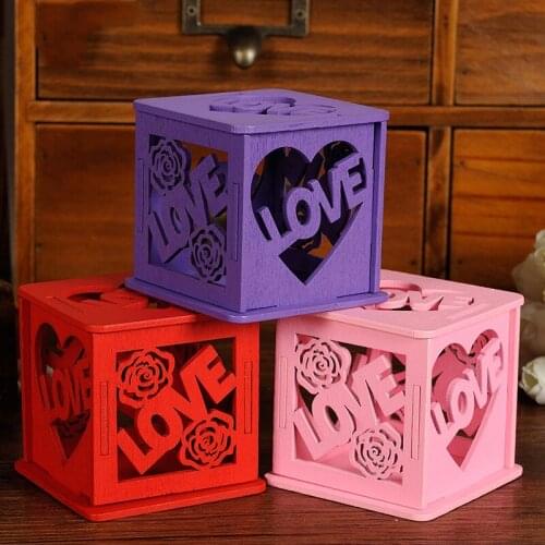10pcs/lot Beautiful Red Rose Warmly Love Wedding Candy Box New Happy Hollow Heart Wood Decoration Box Party Supplies Gift Box