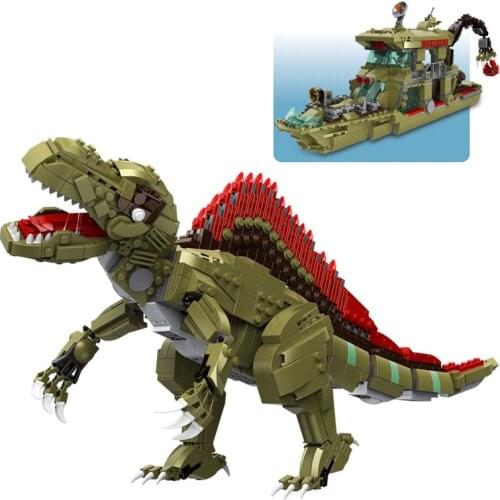 1064pcs Jurassic Park World Dinosaur Spine Back Dragon Boat Ship MOC Model Building Bricks Blocks Classic Movie Kids Toys Boys