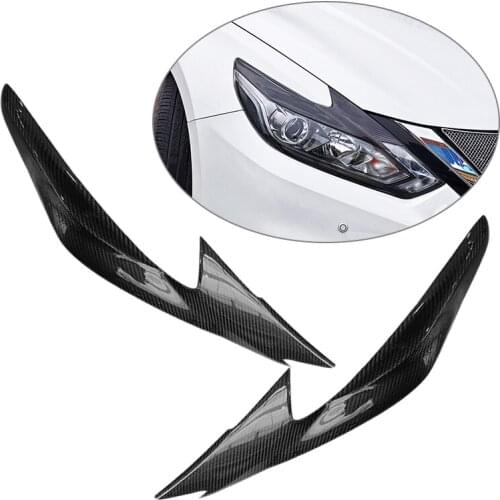 2pcs Car Black Carbon Fiber Headlight Eyebrow Eyelid Trim Cover Fit For Nissan Altima 2016 2017 2018