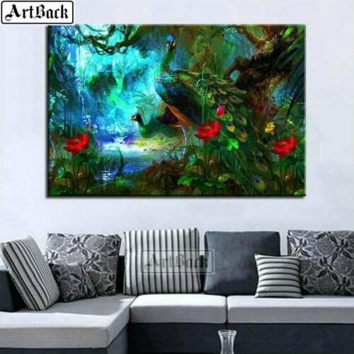 5d diy diamond painting peacock animal full square fantasy 3d diamond mosaic cross stitch home decoration sticker