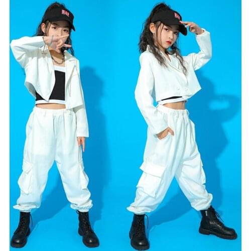 White Jazz Dance Outfit Girl Sets Street Dancewear Cheerleader Uniform Designer Clothes Performance Costume Rave Clothing DL7845