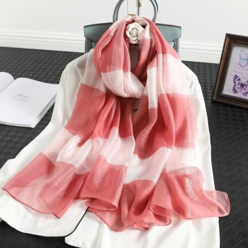 Freeshipping Real Silk Wool Scarf For Women 2020 New Winter Scarves Shawls Hijab Wraps Pashmina Bandana Hijab Poncho Stripe