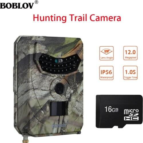 BOBLOV PR-100 12MP 1080P HD LED Hunting Night Vision Trail Wildlife Camera 1S Trigger Time 120 Wide Angle IP56+16GB Photo Traps