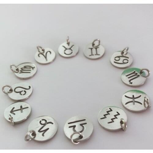 Fnixtar Never Fade Stainless Steel Twelve Zodiac Metal Charms For Women DIY 12mm 12 Signs Constellation Mini Charms 12pcs/lot