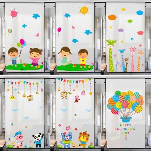 Kids room kindergarten glass doors windows frosted glass stickers cartoon anti-peeping static stickers opaque removable film