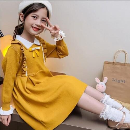 Baby Girl Sweater Dress Autumn Girls Bow Knit Long Sleeve Princess Dresses Children Dress Kids Clothing For 2-6Year
