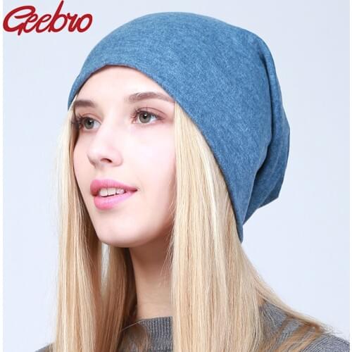 Geebro Womens Slouchy Beanie Hat Autumn Casual Cotton Solid Beanies For Ladies Knitted Hat gorros Bonnet Female Skullies JS293B