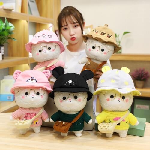Kawaii Changeable Alpaca Plush toy Stuffed Animals Soft Plushie Dressed Alpacasso Toys for Girls Kids Birthday Christmas Gift