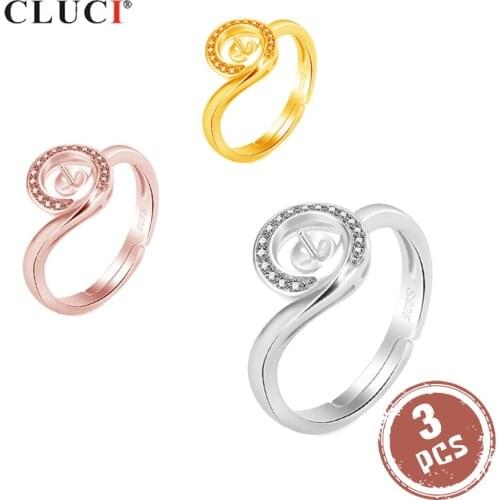 CLUCI 3pcs Real 925 Sterling Silver Ring for Women Anniversary Gift Adjustable Twisted Zircon Ring Jewelry SR2076SB
