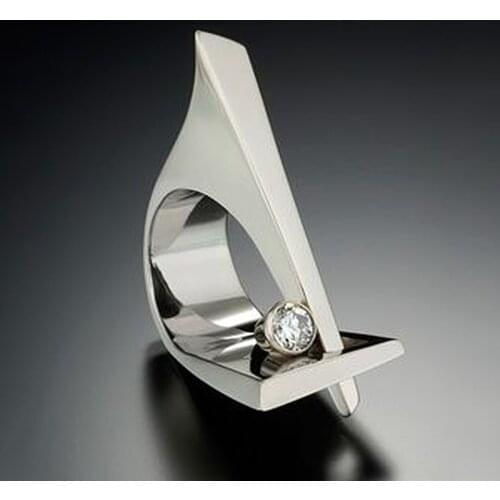 Creative Fashion Sailing Boat Cross Finger Rings for Women Wedding Jewelry Modern Puck Silver Color CZ Cute Men Rings Minimalist