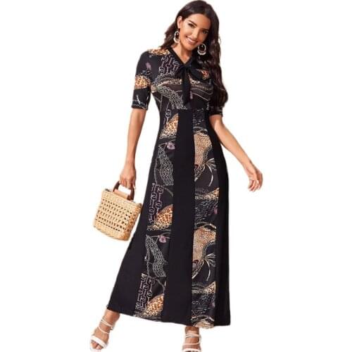 Summer Printed Long Dress Vintage Ethnic Short Sleeve Abaya Women Muslim Islamic Slim Clothing Casual Arab Jilbab V-neck Fashion
