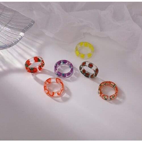Fashion Transparent Acrylic Color Fruit Ring Womens Creative Joint Ring Party Accessories
