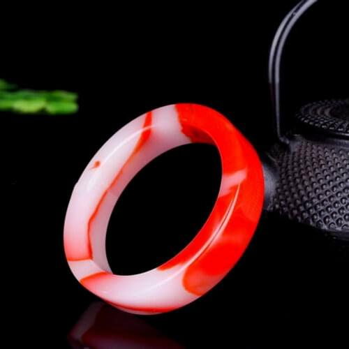 Natural Chinese Red and White Hand Carved Square Bar Jade Bracelet Fashion Boutique Jewelry Womens Red Bracelet Popular Gift