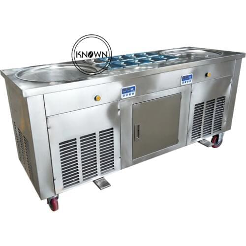 Stainless Steel Double Round Pans Fry Fried Ice Cream Roll Machine