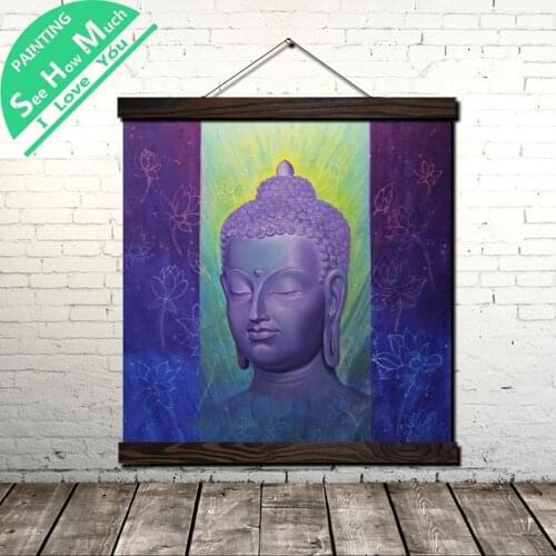 Figurative Buddha Lotus Scroll Painting Canvas Vintage Poster Prints Wall Art Picture Living Room Bedroom Farmhouse Decoration