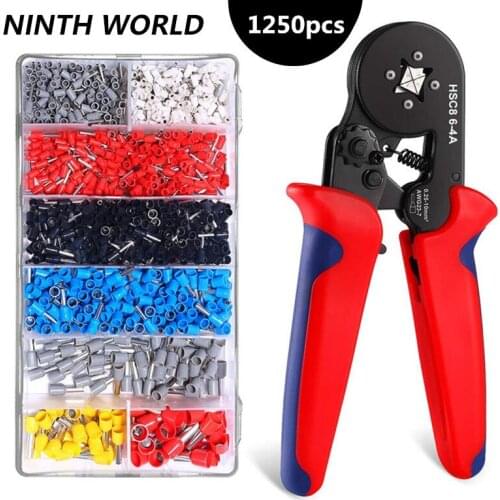 1250pcs/box Wire Terminal Crimp Connector Insulated Uninsulated Cable Terminals End Ferrules HSC8 6-4A Crimping Pliers Tool