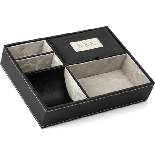 Personalized Faux Leather Valet Tray Nightstand or Dresser Top Organizer for Men 5 Compartment Catch-All for Home Office