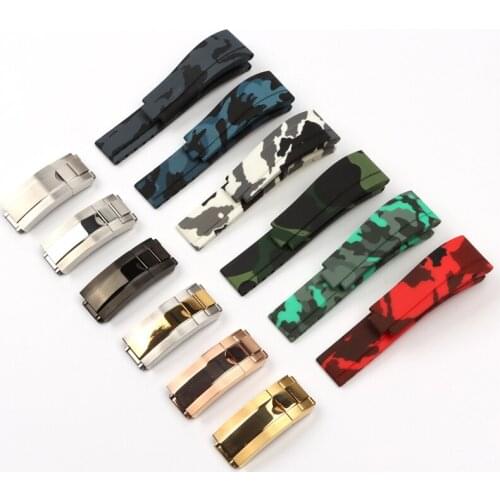 20mm Nature Camo Rubber Silicone Watchband For Role Watch Strap Daytona Submariner GMT OYSTERFLEX Bracelet Folding Buckle