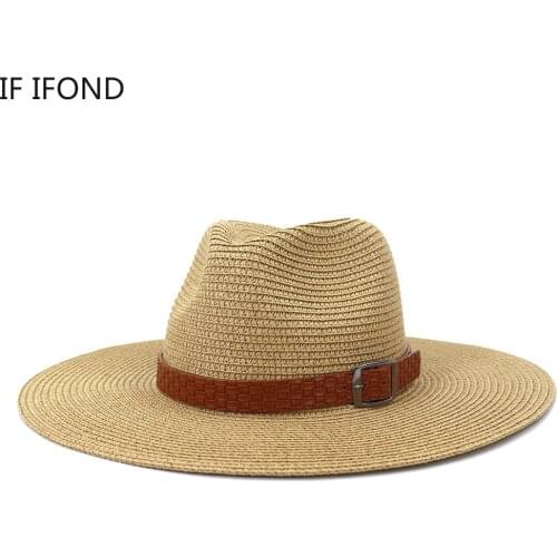 New 10cm Wide Brim Panama Straw Hat Women Beach UV Protection Cap Male Summer Sun Cap Fedora Hat