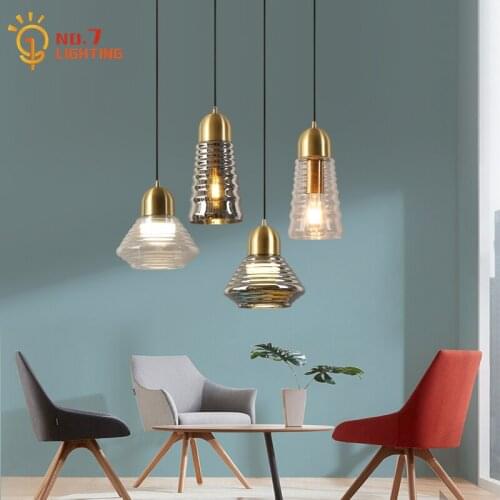 Nordic Modern Simple Transparent/gray Glass Pendant Lights Individual Hanging Lamp Living Room Restaurant Bar Shop Bedside Study