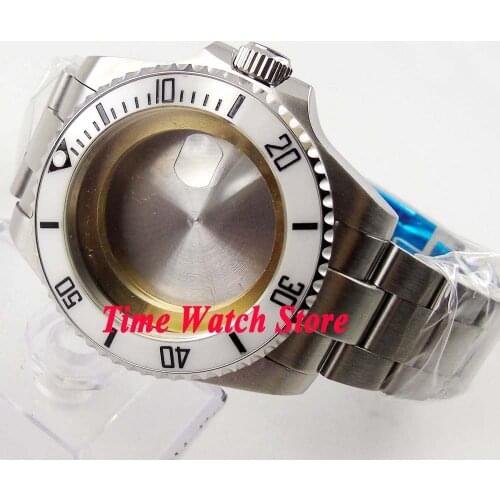 43mm watch case white ceramic bezel sapphire glass with bracelet fit ETA 2836 Miyota 8215 Mingzhu 3804 2813 movement 65