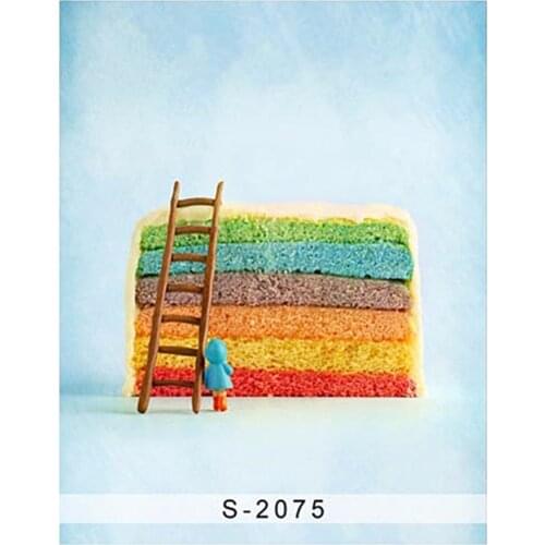 Light Blue Background 150x220cm Rainbow Cake with Wood Ladder Photo Backdrop for Baby Shower Shoot Camera Fotografia Custom Made