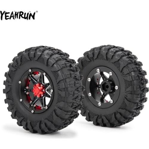 YEAHRUN 1/4Pcs 2.2inch Metal Beadlock Wheel Rims with Rubber Tires For 1/10 Axial SCX10 SCX10II 90046 TRX4 D90 Wraith RC Car