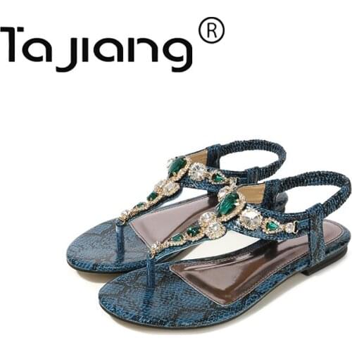 Ta Jiang Genuine Women Dress Crystals Sandals Summer Shoes Woman Gladiator Sandals Ladies Girls Beach Flat SandalsT520-1