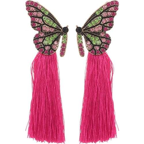 ZHINI Bohomia Earrings for Women Statement Jewelry 2020 New Handmade Long Tassel Earring Simple Butterfly Crystal Drop Earrings