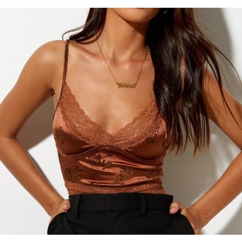 Women Sexy Lace Jacquard Velvet Camisole, Thin Spaghetti Straps Bodycon Slim Camis Tops