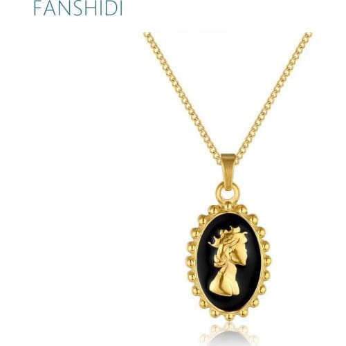 FANSHIDI Enamel Portrait Elizabeth Pendant Necklace For Women Stainless Steel Metal Chain Collar Necklace Jewelry 2021