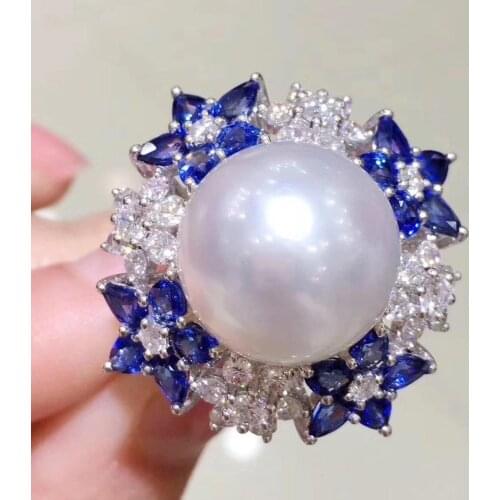 D402 Pearl Ring Fine Jewelry 925 Sterling Silver Natural Round 12-13mm Fresh Water White Pearls Rings for Women Presents