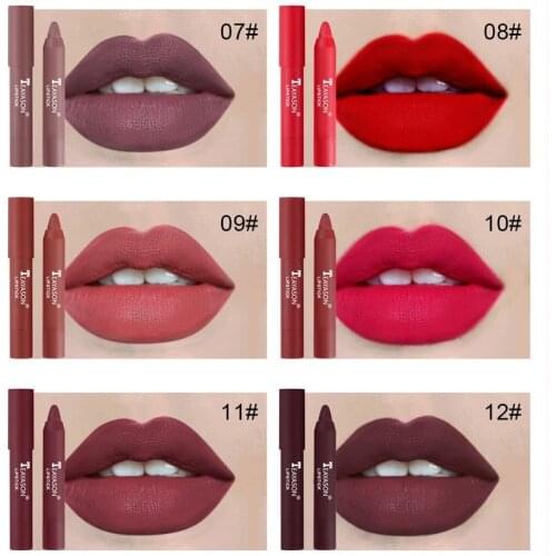 12 Color Velvet Matte Lipstick Pencil Waterproof Long-lasting Sexy Red Non-stick Cup Makeup Lip Gloss Lipstick Pen Cosmetics