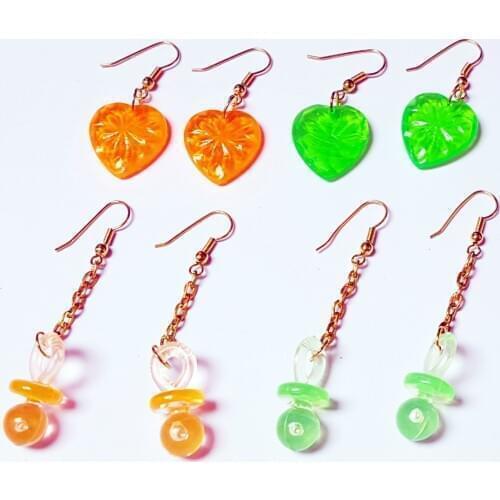 2 Pairs VINTAGE Plastic Charms Earring Retro Fashion Jewellery Girl Toy Pacifier birthday party Favors pinata novelty gift prize