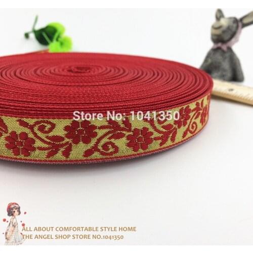 2015 NEW wholesale 5/8''(16 mmx10yards) red flower woven jacquard AB color ribbon for handmade label wedding decorative
