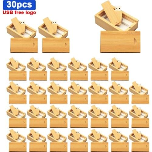 30pcs Wooden USB Flash Drive red wood pendrive128gb 64GB 16GB 32GB 4GB USB 2.0 U disk Memory stick wedding gift free custom logo