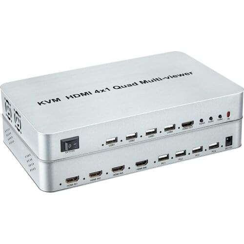 4 Port HDMI KVM Switch 4 IN 1 Out 4x1 HDMI Quad Multi-viewer for Share Monitor USB Keyboard Mouse Laptop PC To TV HDTV Projector