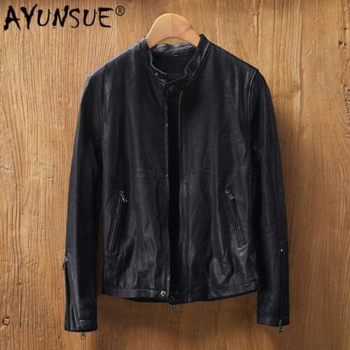 AYUNSUE 2020 Genuine Leather Jacket Men Real Sheepskin Coat Motorcycle Biker Bomber Jacket Veste Cuir Homme MG8-K8893 KJ4424