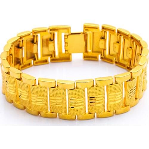 Fashion Male Bracelet Wholesale Braslet Chunky 19MM Gold Color Embossing Chain Link Bracelet For Men Jewelry Pulseira Masculine