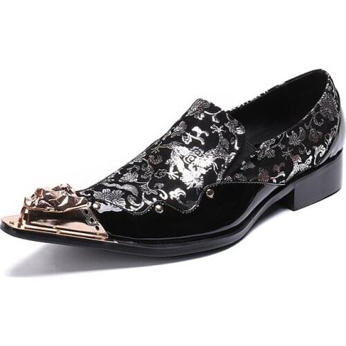 Ch.kwok All Season Increase Fashion Metal iron Toes Slip On Personality Gentleman Business Work Dress Shoes Large Size 38-46