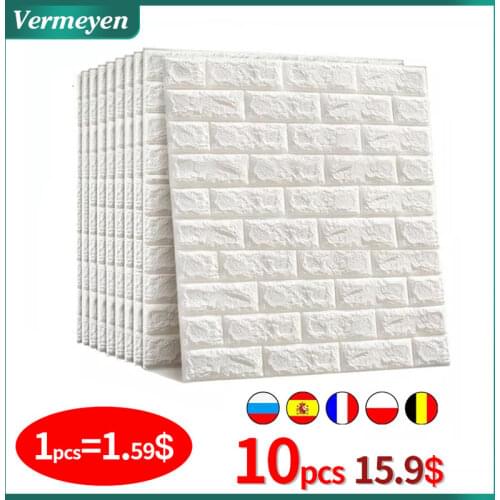 10pcs 3D Wall Sticker Imitation Brick Wall Stickers Waterproof Self Adhesive Wallpaper For Living Room Bedroom Kitchen TV Wall